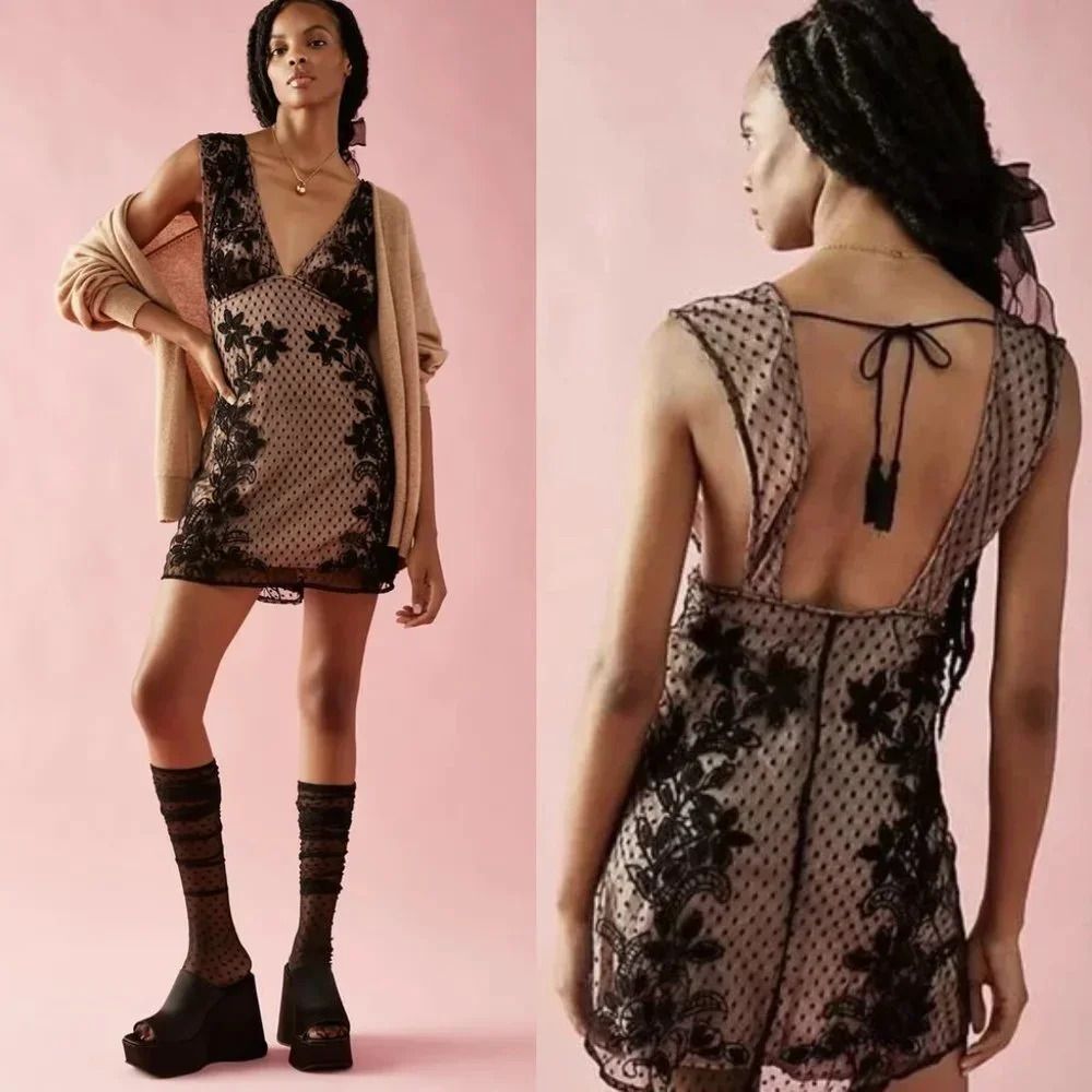 Free People Sundown Mini Dress in Black Size Medium NWOT $250